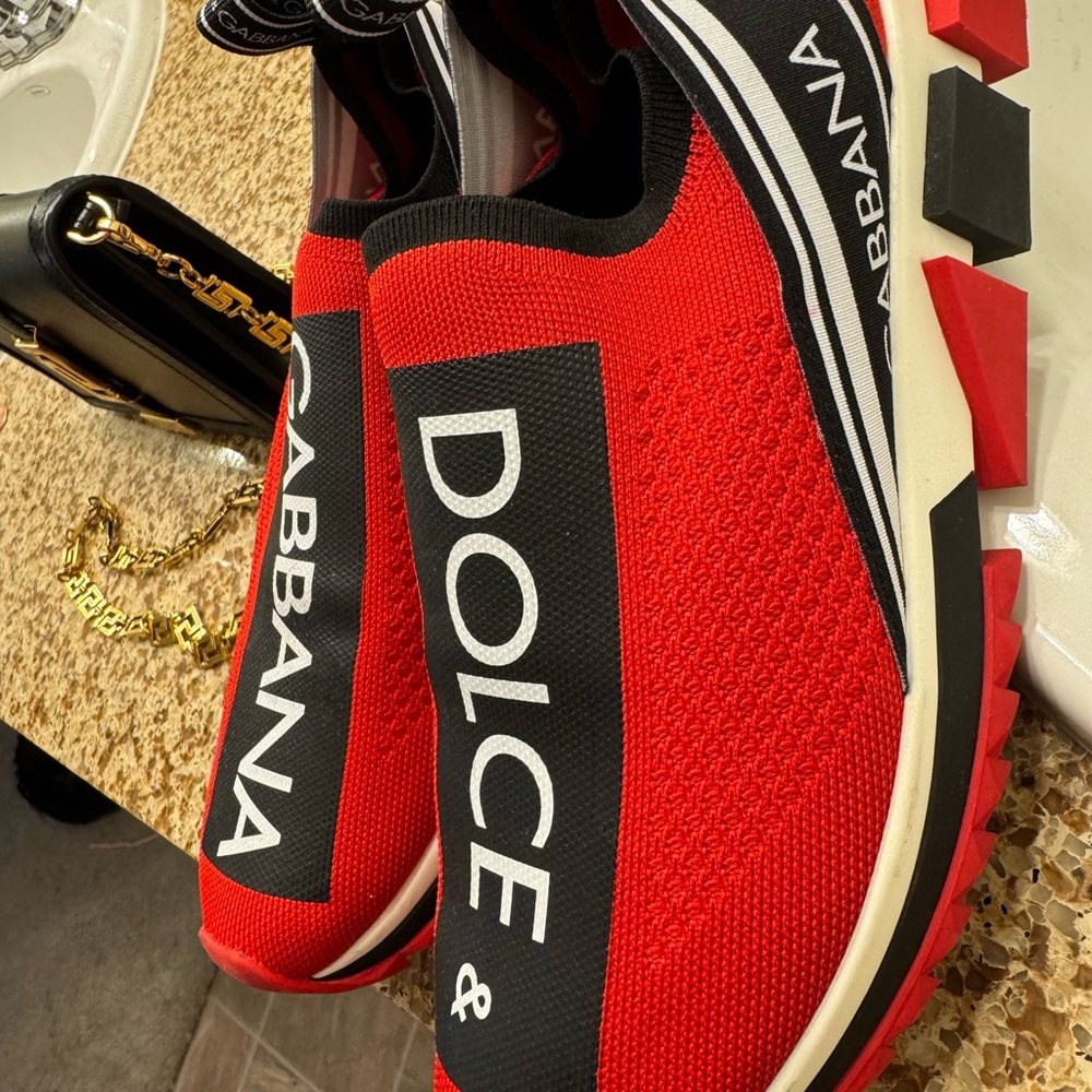 Dolce & Gabbana Red and Black Slip-On Sneakers